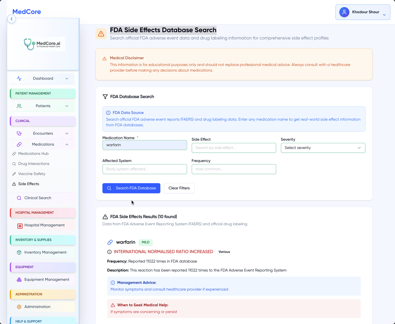 Medication Side Effects Database